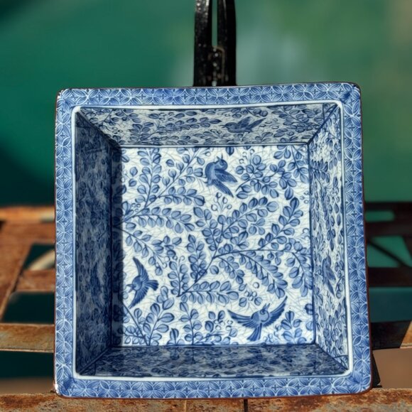 Arita Other - Vintage Japanese Arita Porcelain Square Dish | Blue & White Birds | Signed